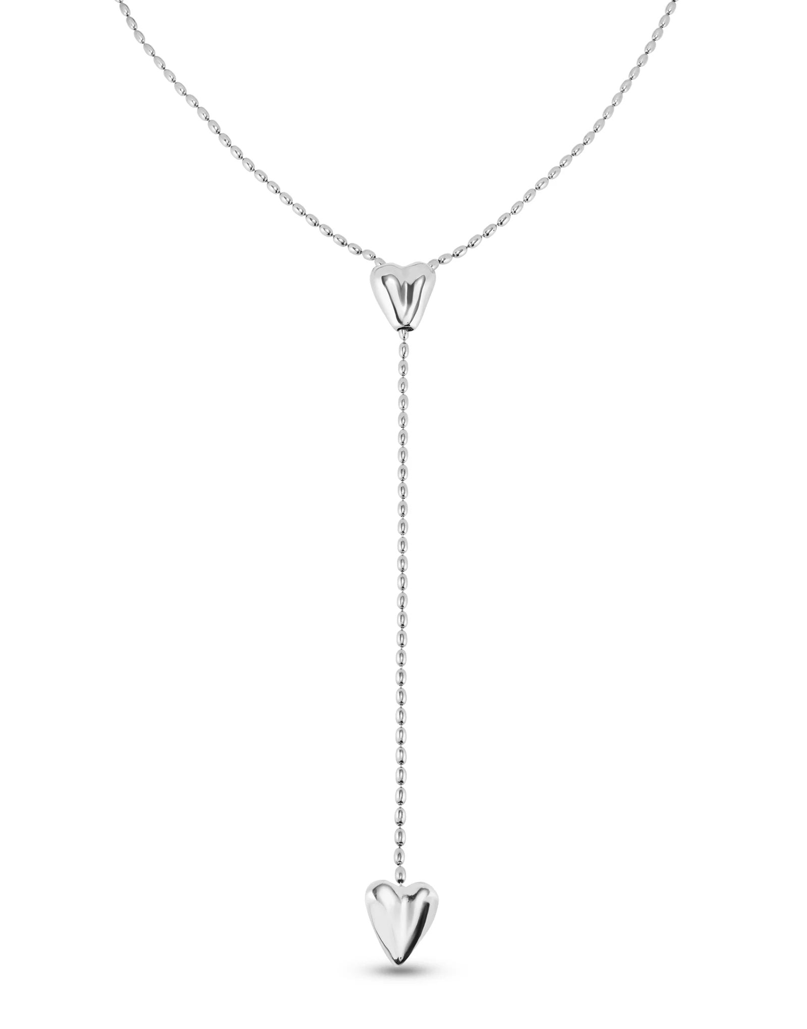 UNO DE 5O- Long adjustable chain necklace with two hearts Silver image 0