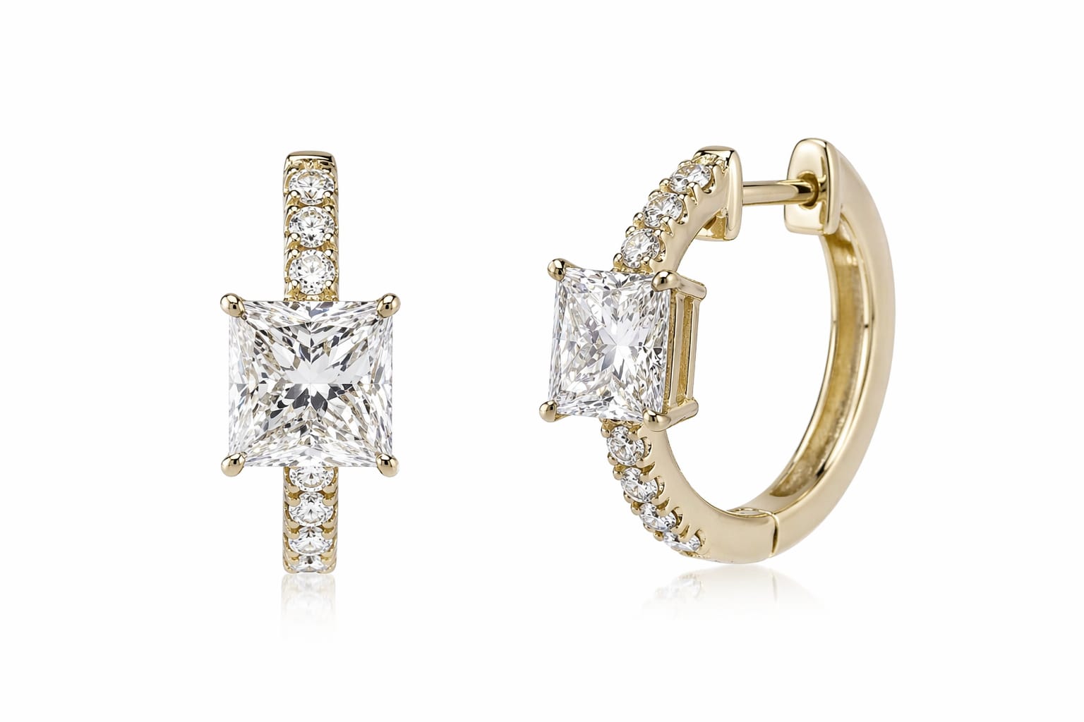 Diamond- Princess Cut Huggies
