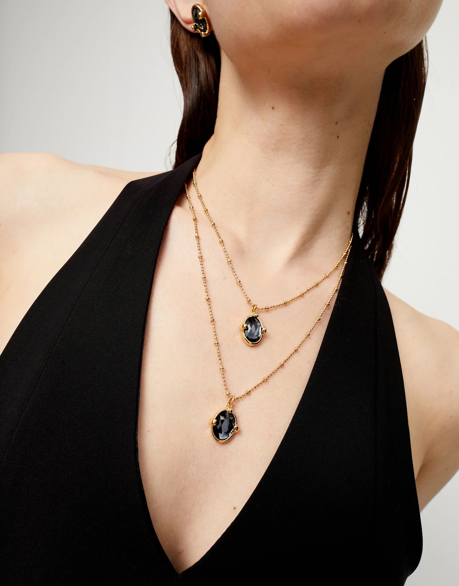 UNO DE 5O- Multi strand necklace with two black oval faceted crystals image 1