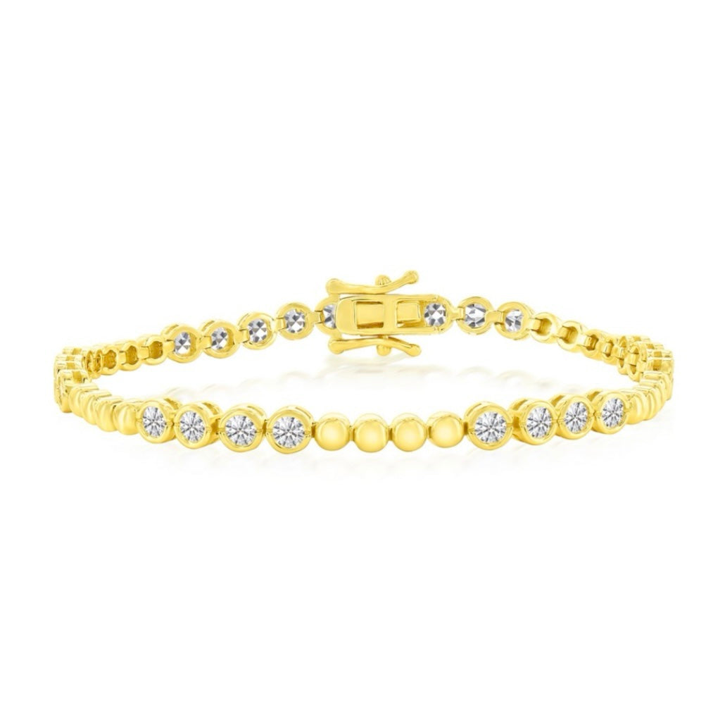 S925- Round 3mm Bezel-Set CZ &amp; Bead Bracelet - Gold Plated image 0