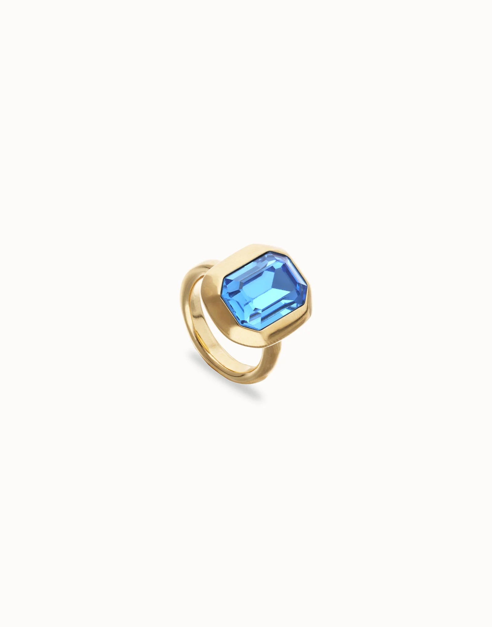 UNO DE 50- “Núcleo Collection” Rectangular ring with blue faceted crystal