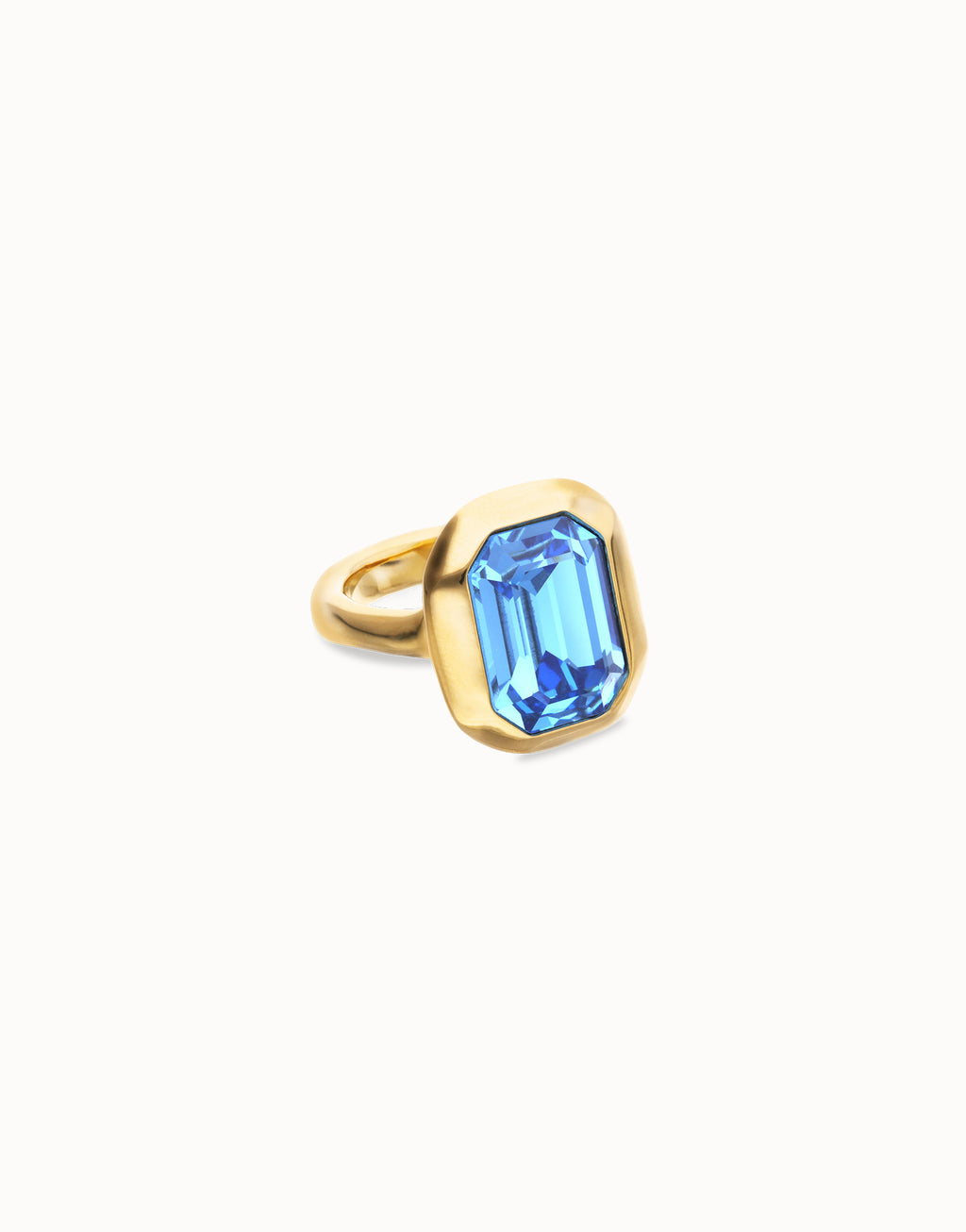 UNO DE 50- “Núcleo Collection” Rectangular ring with blue faceted crystal