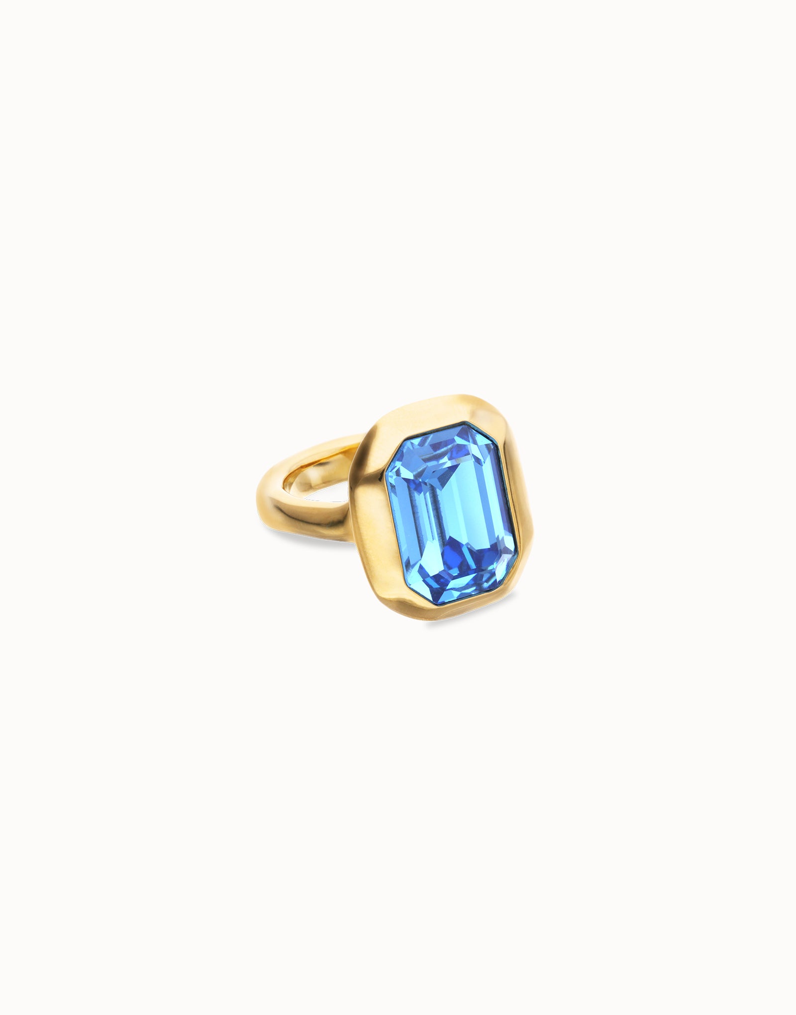 UNO DE 50- “Núcleo Collection” Rectangular ring with blue faceted crystal