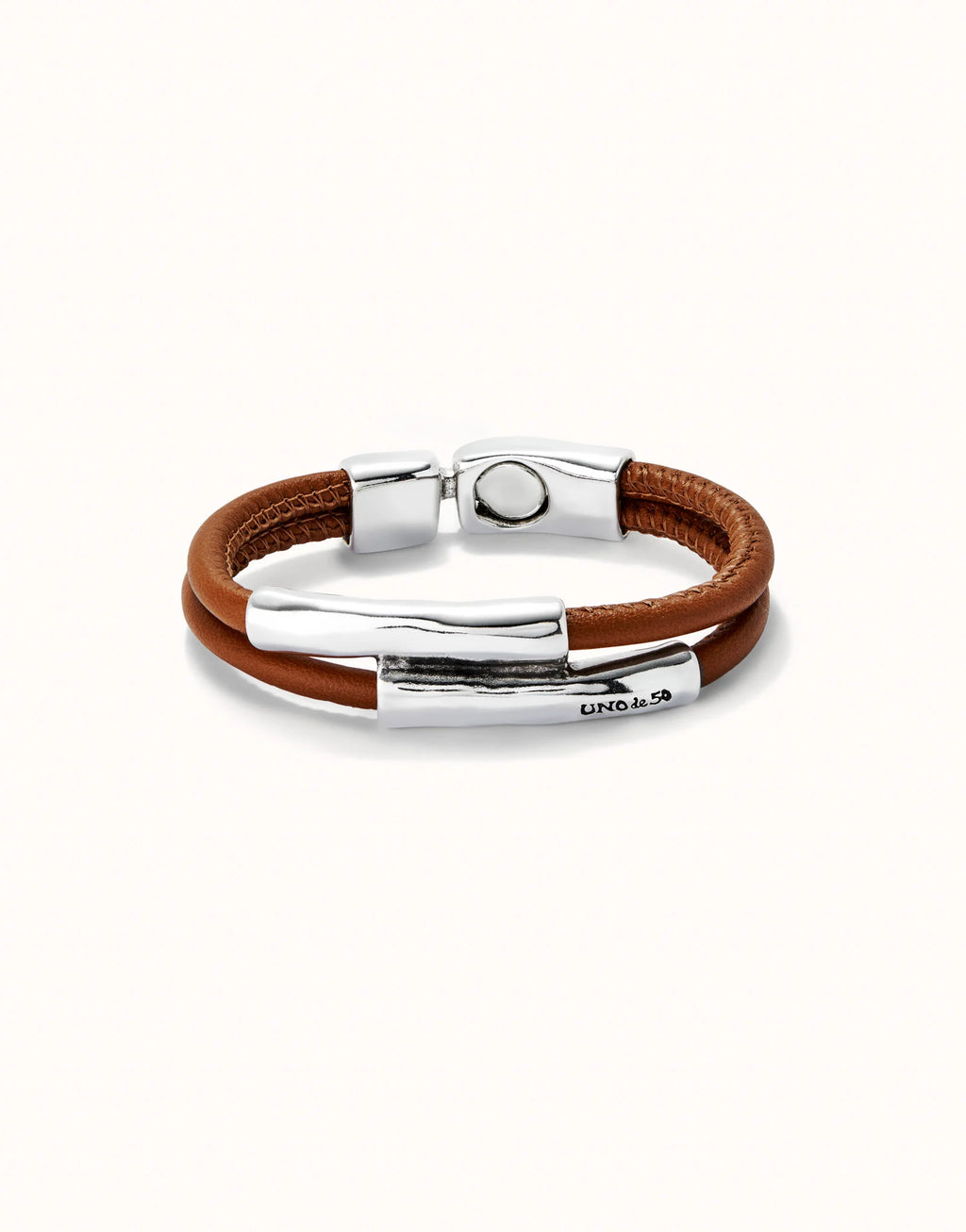 UNO DE 50- Double strand lether bracelet with two tubes