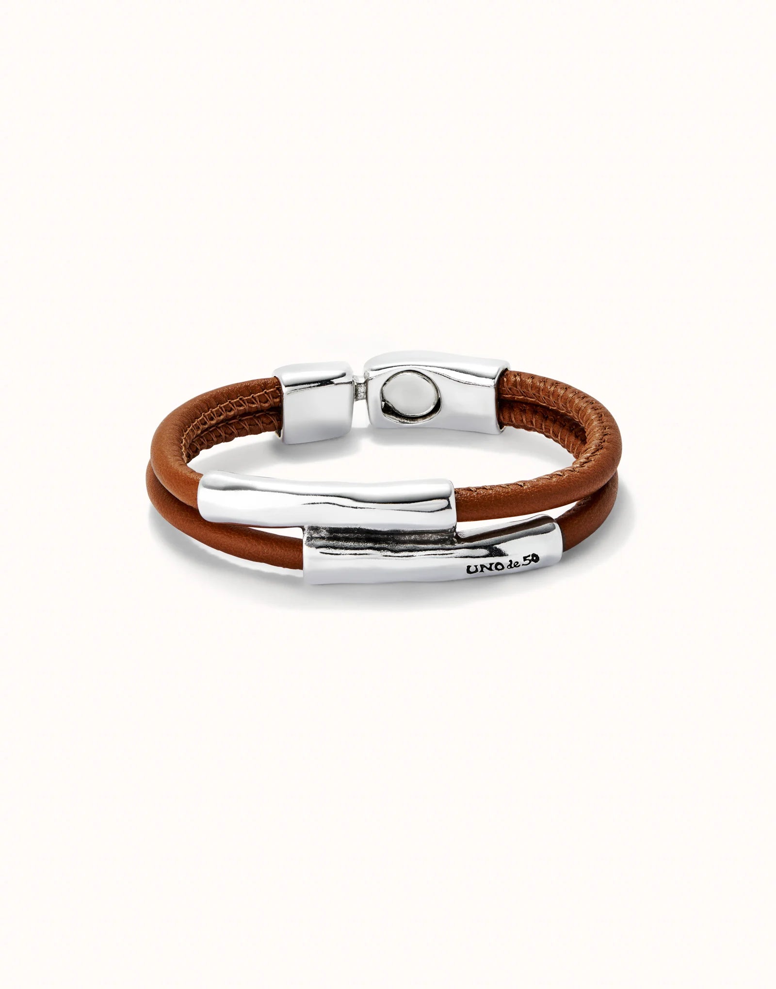 UNO DE 50- Double strand lether bracelet with two tubes