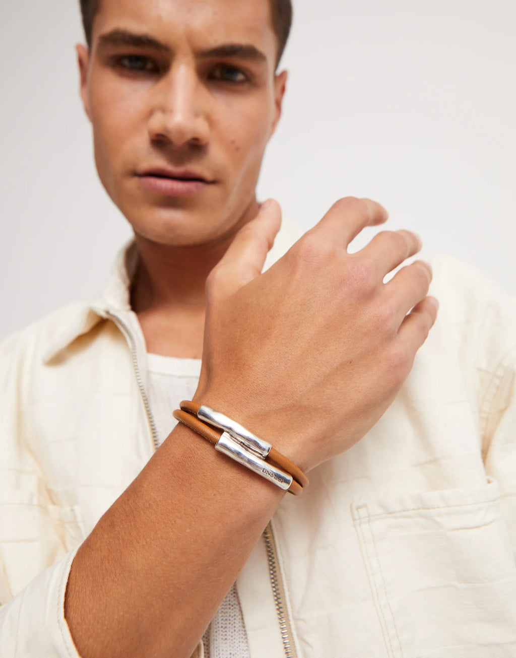 UNO DE 50- Double strand lether bracelet with two tubes
