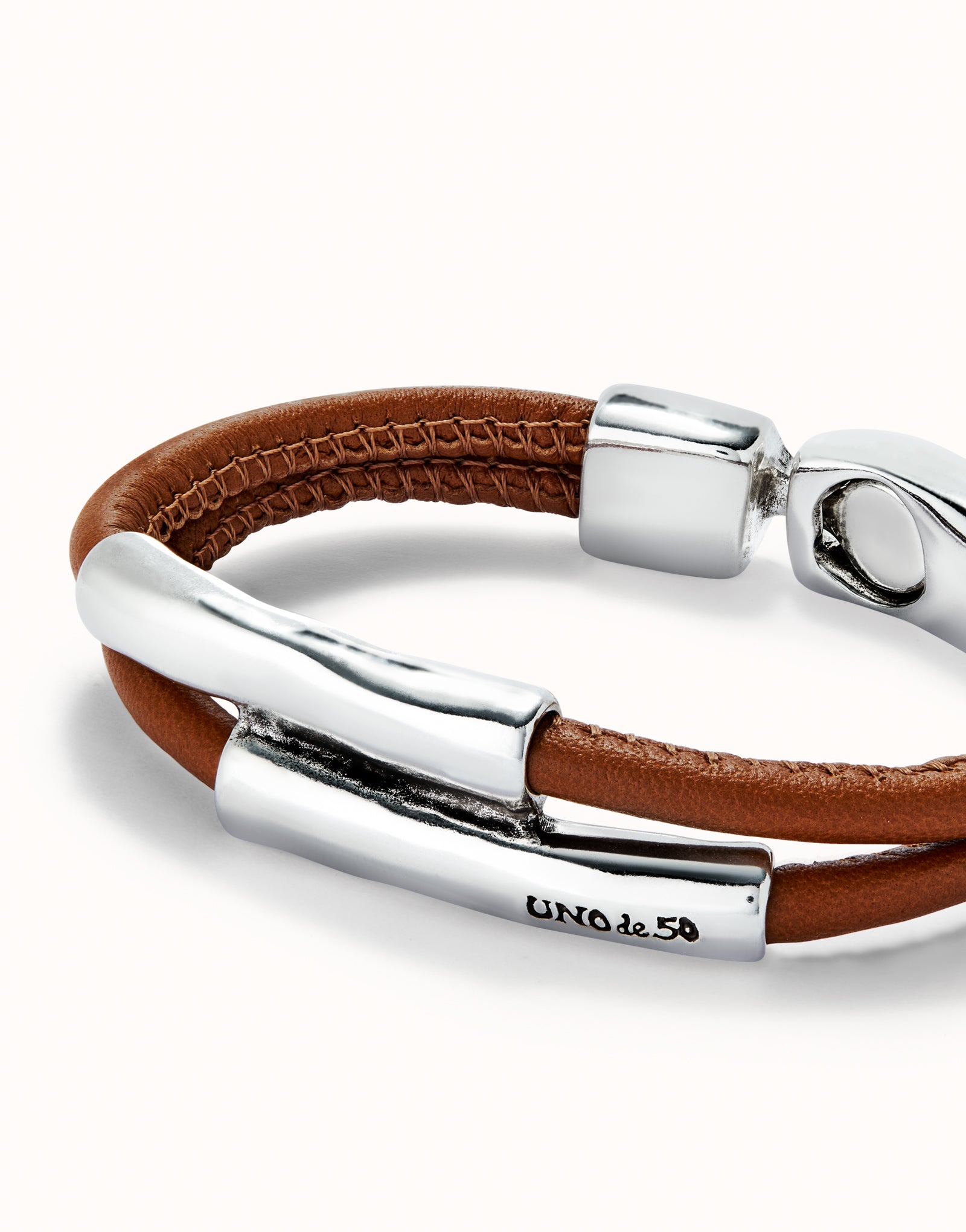 UNO DE 50- Double strand lether bracelet with two tubes
