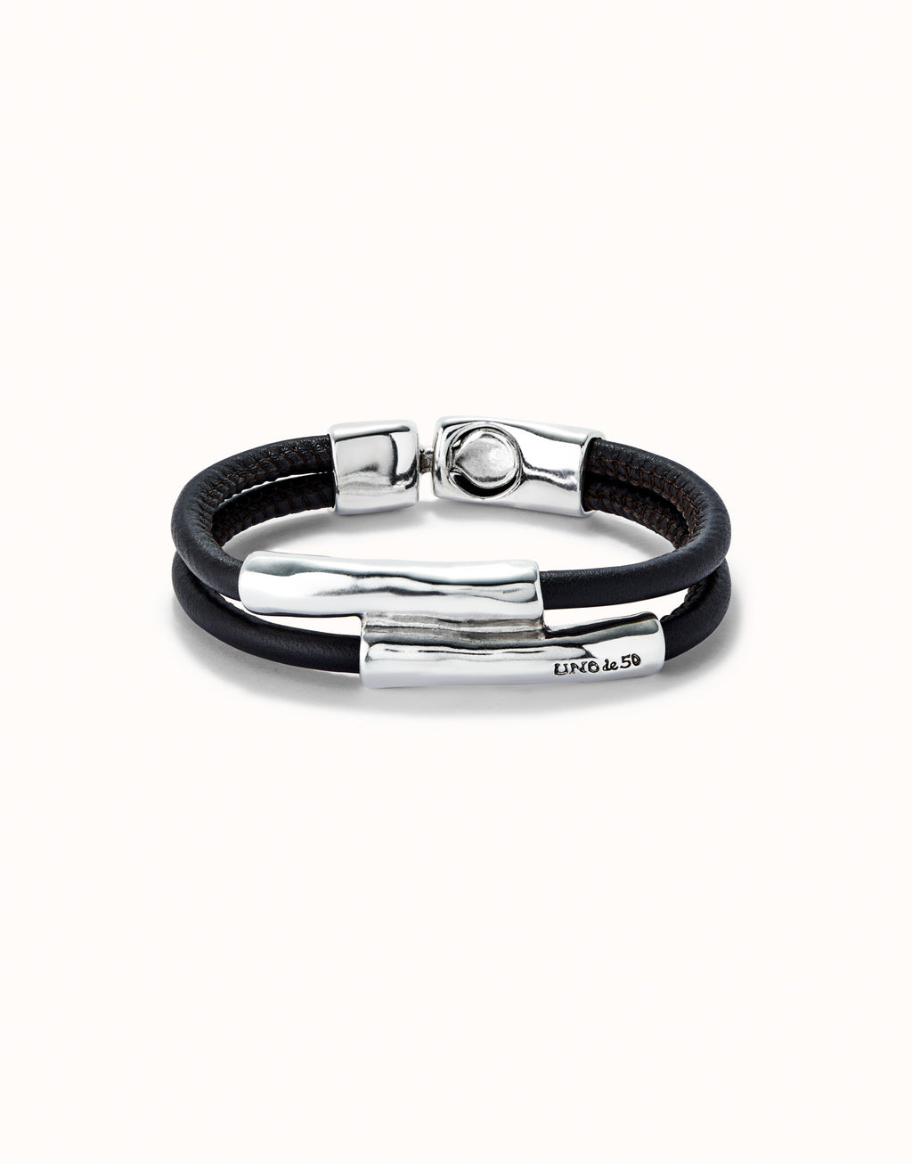UNO DE 50- Double strand lether bracelet with two tubes