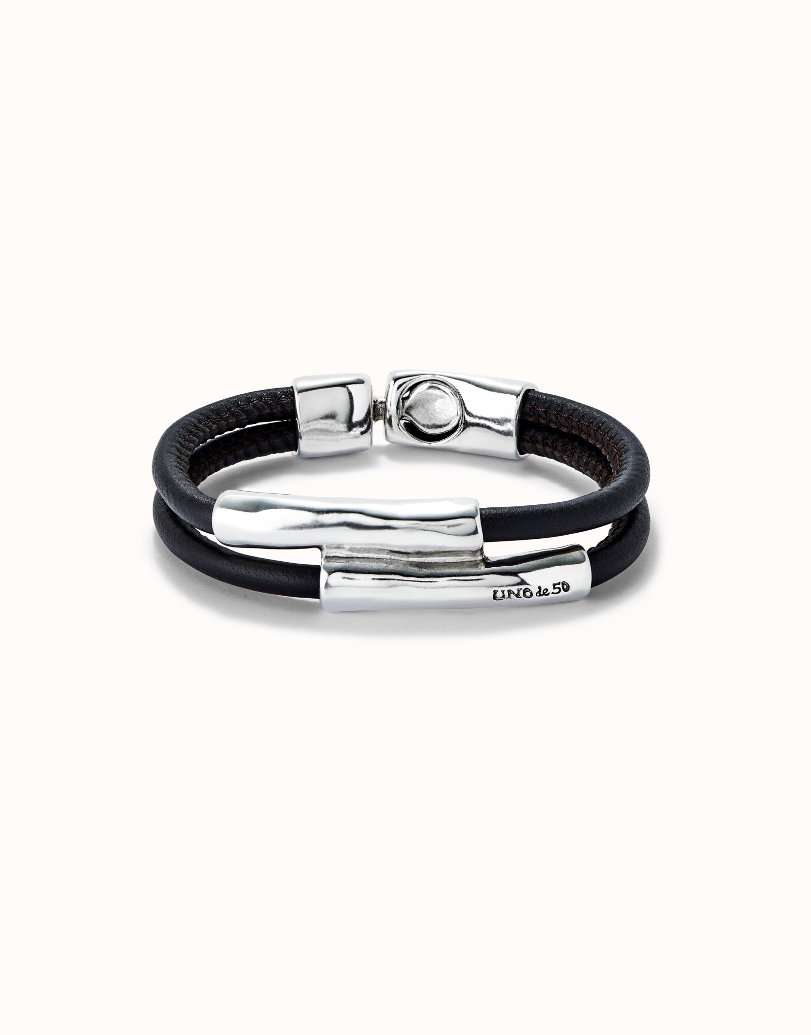 UNO DE 50- Double strand lether bracelet with two tubes