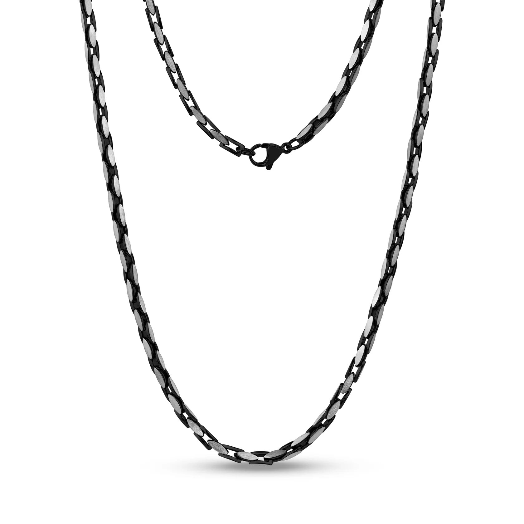 ARZ STEEL- Black &amp; Silver Matte Oval Link Chain image 0