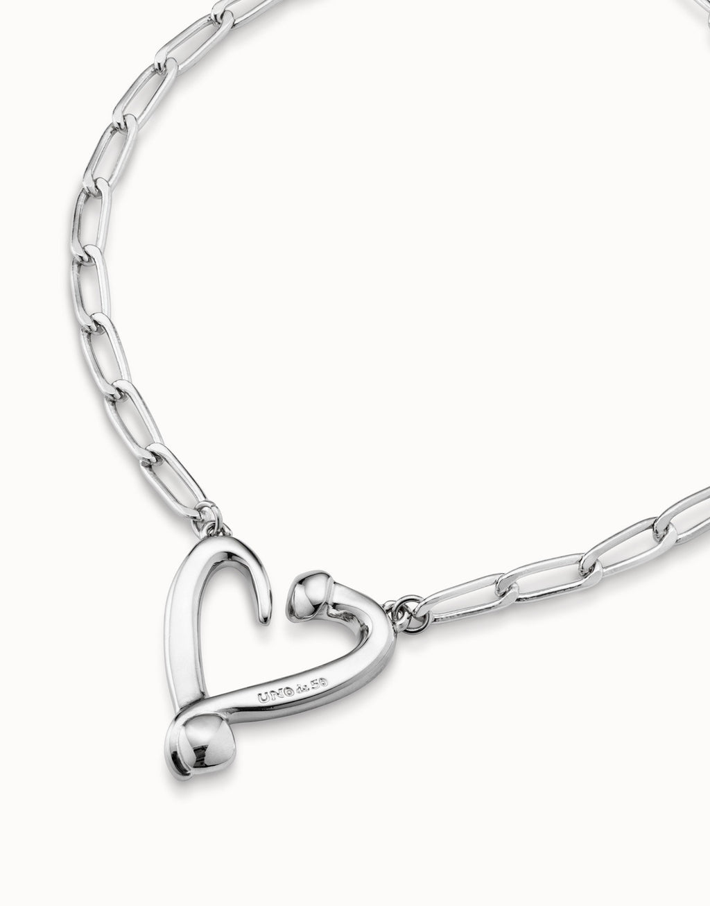 UNO DE 5O- Short link chain pendant necklace with a heart Silver image 2