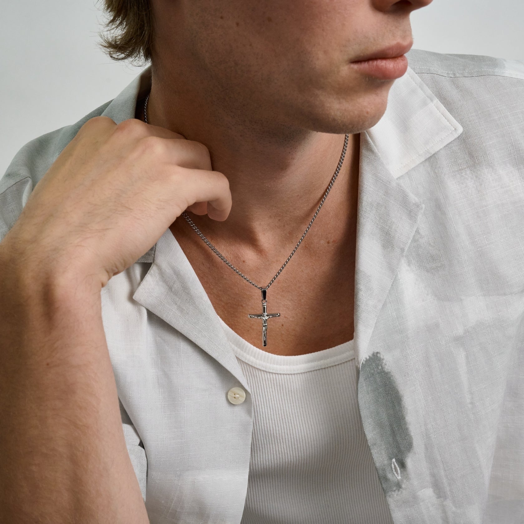 ARZ STEEL- Crucified Cross Pendant Silver image 1